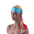 UNIQ Fashion Thickened Tie-dyed Long Tail Pirate Hat Silky Durag Headwear Hip-hop Turban Hat